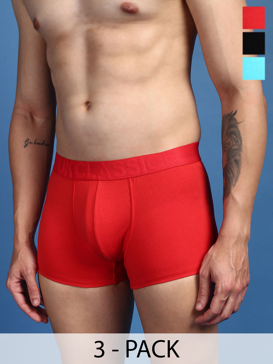 

ONN Pack Of 3 Men Assorted Pure Cotton Trunks -ONN_UK_31_ASST1_3PC, Red