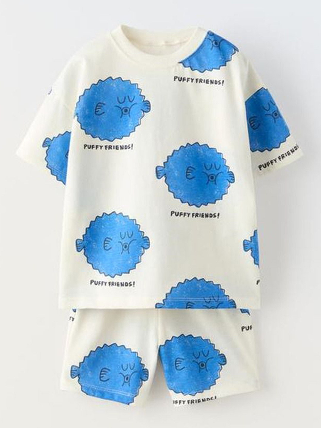 

Googo Gaaga Boys Printed Pure Cotton T-shirt With Shorts, Cream