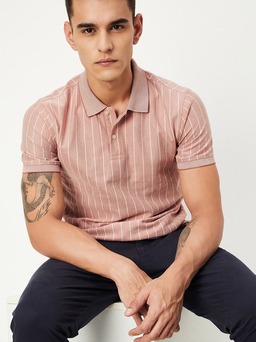 

max Men Polo Collar Pockets T-shirt, Pink