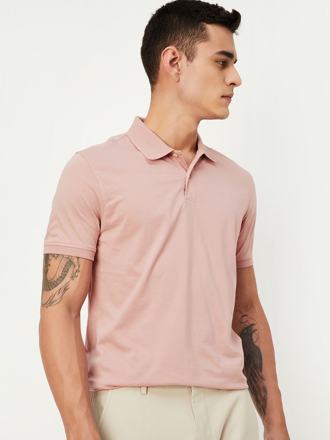 

max Men Polo Collar Pockets T-shirt, Pink