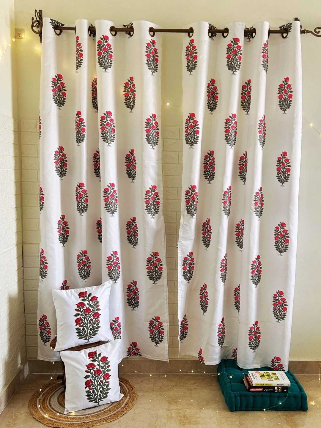 

PLAYFUL STITCHES White & Red 2 Pieces Ethnic Motifs Printed Door Curtain