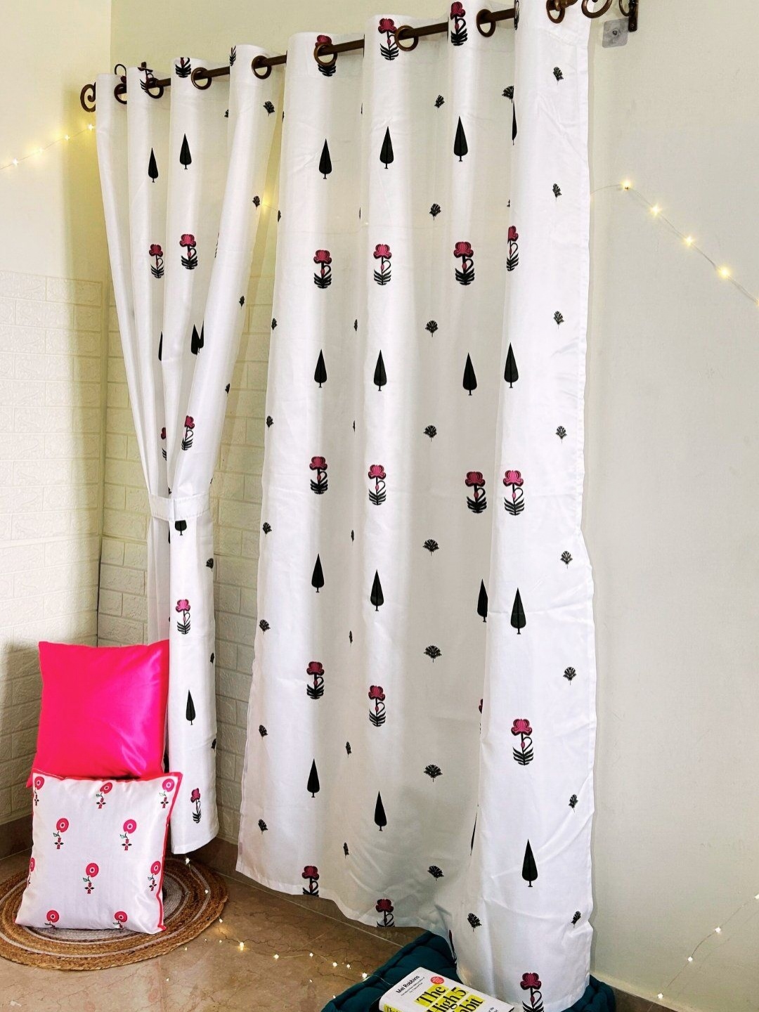 

PLAYFUL STITCHES White & Pink 2 Pieces Ethnic Motifs Door Curtain