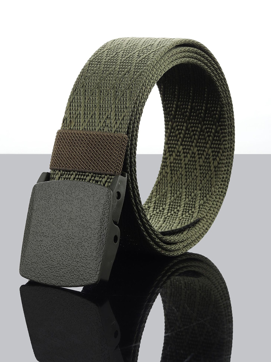 

The Roadster Lifestyle Co. Men Textured Slider Buckle Closure Belt, Green