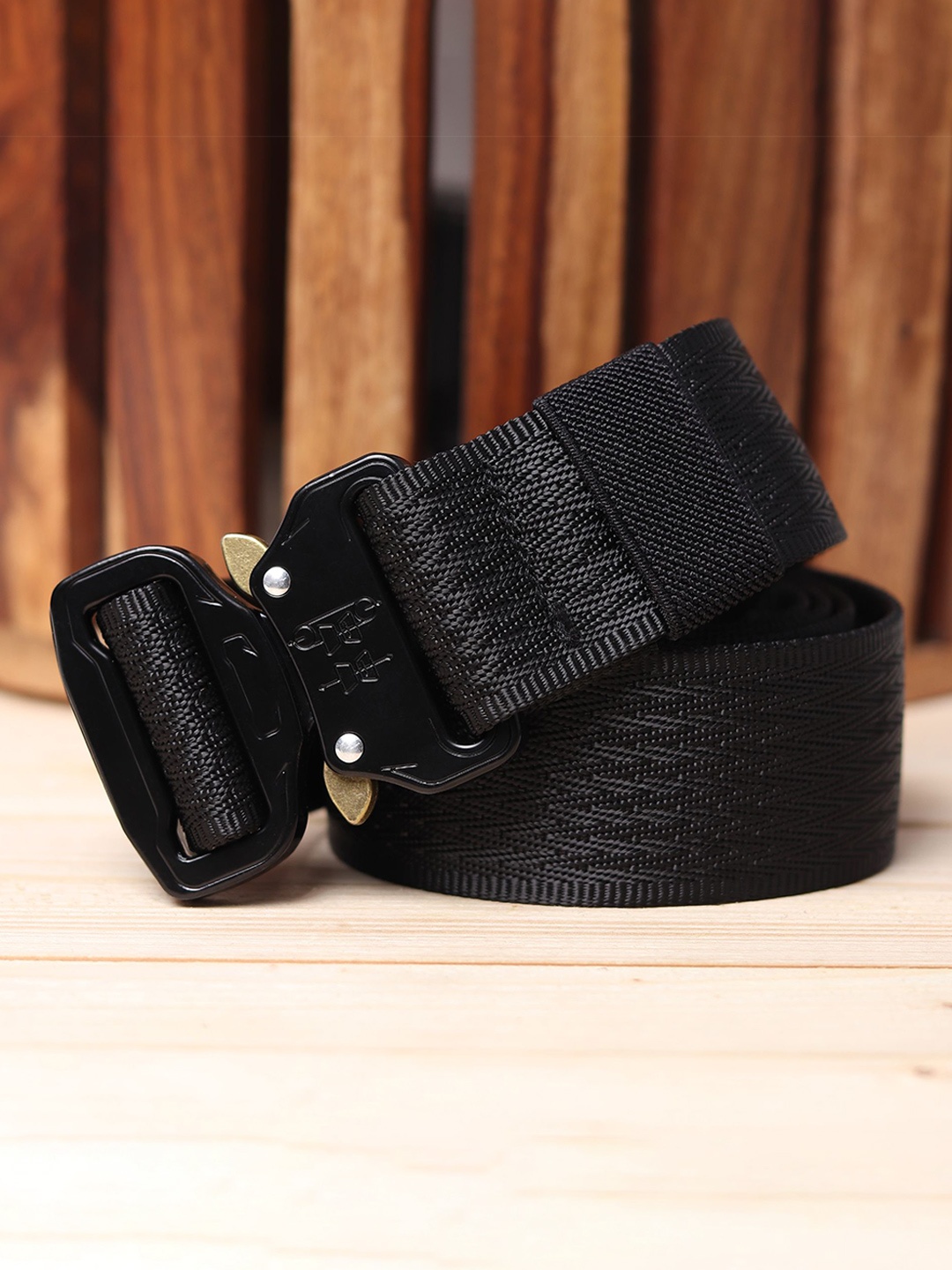 

The Roadster Lifestyle Co Men Textured Canvas Casual Belt, Black