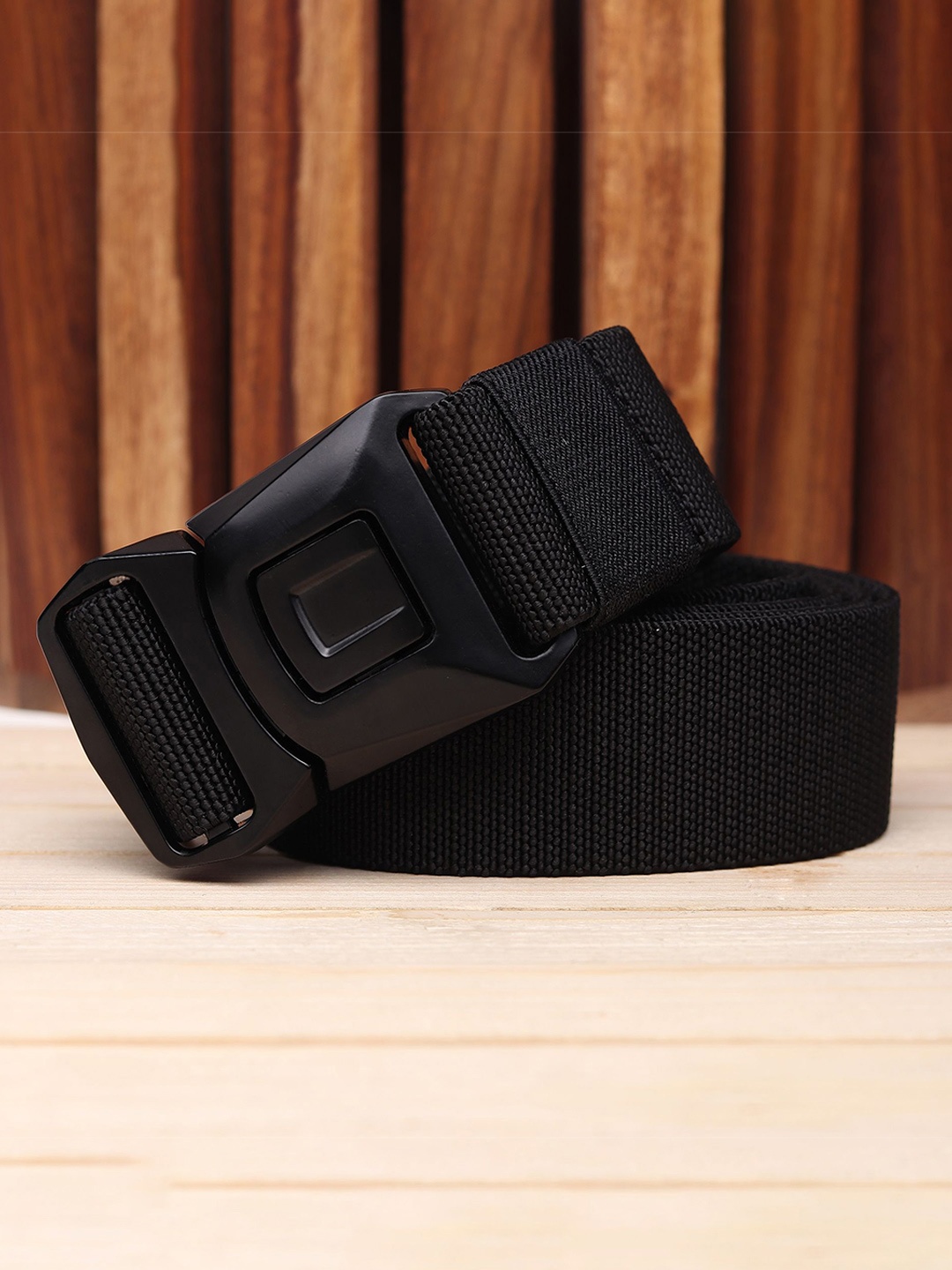 

The Roadster Lifestyle Co Men Textured Canvas Casual Belt, Black