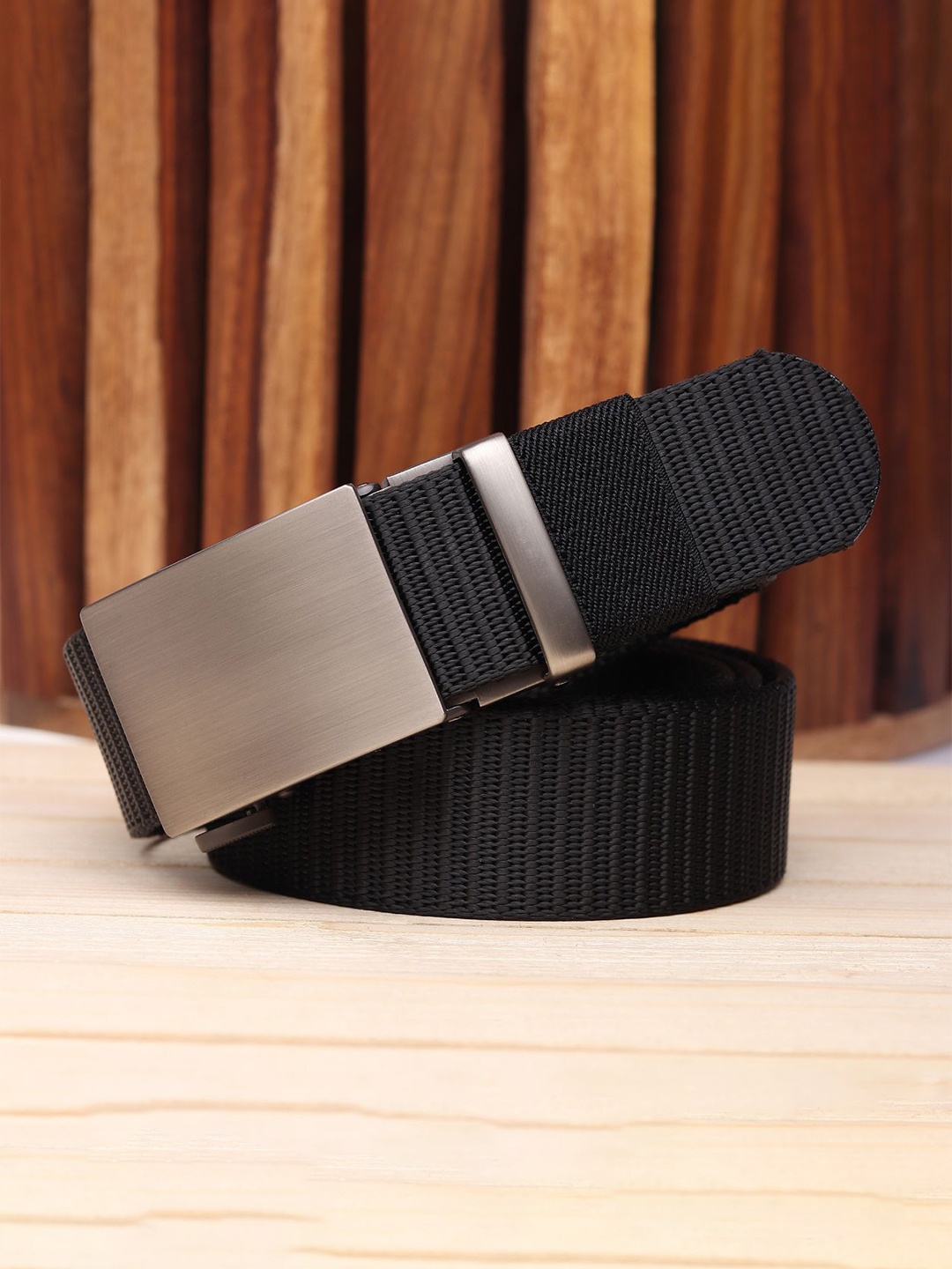 

The Roadster Lifestyle Co. Men Textured Slider Buckle Closure Belt, Black