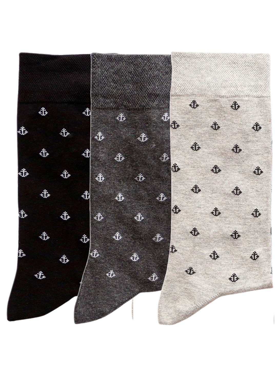 

N2S NEXT2SKIN Men Pack Of 3 Seamless Patterned Calf-Length Socks, Black