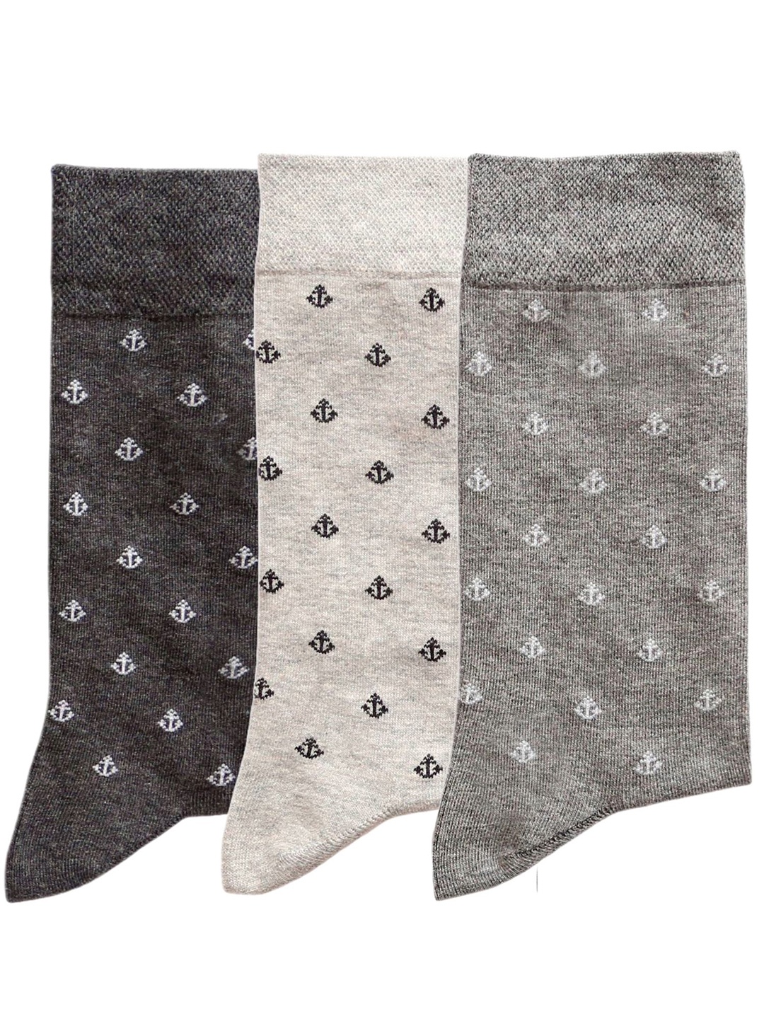 

N2S NEXT2SKIN Men Pack Of 3 Seamless Patterned Calf-Length Socks, Grey