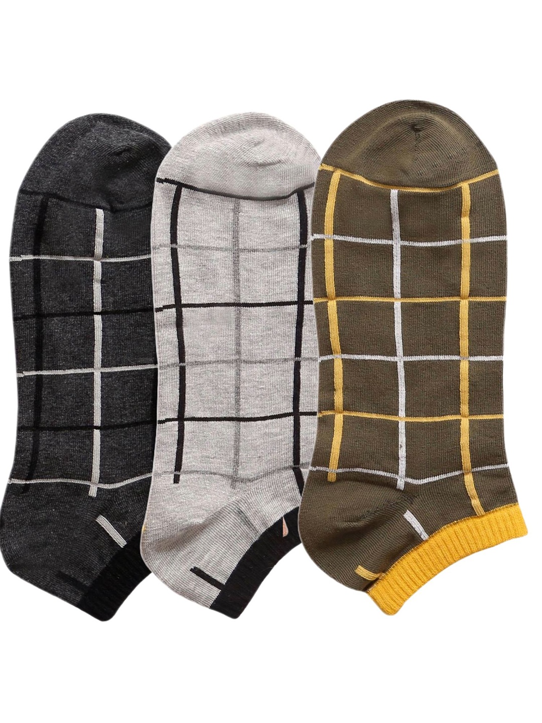 

N2S NEXT2SKIN Men Pack Of 3 Seamless Checked Ankle-Length Socks, Grey