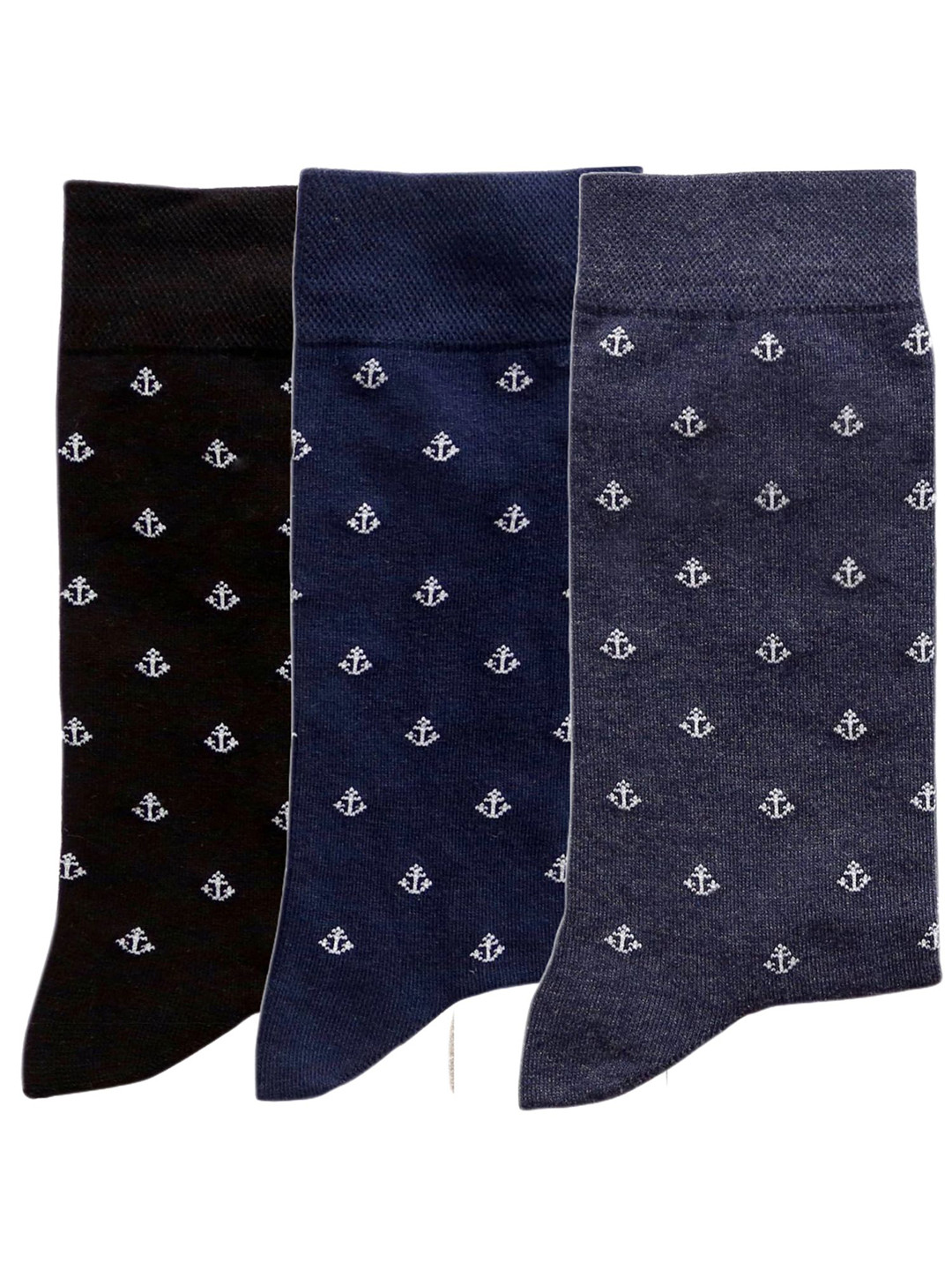 

N2S NEXT2SKIN Men Pack Of 3 Seamless Patterned Calf-Length Socks, Black