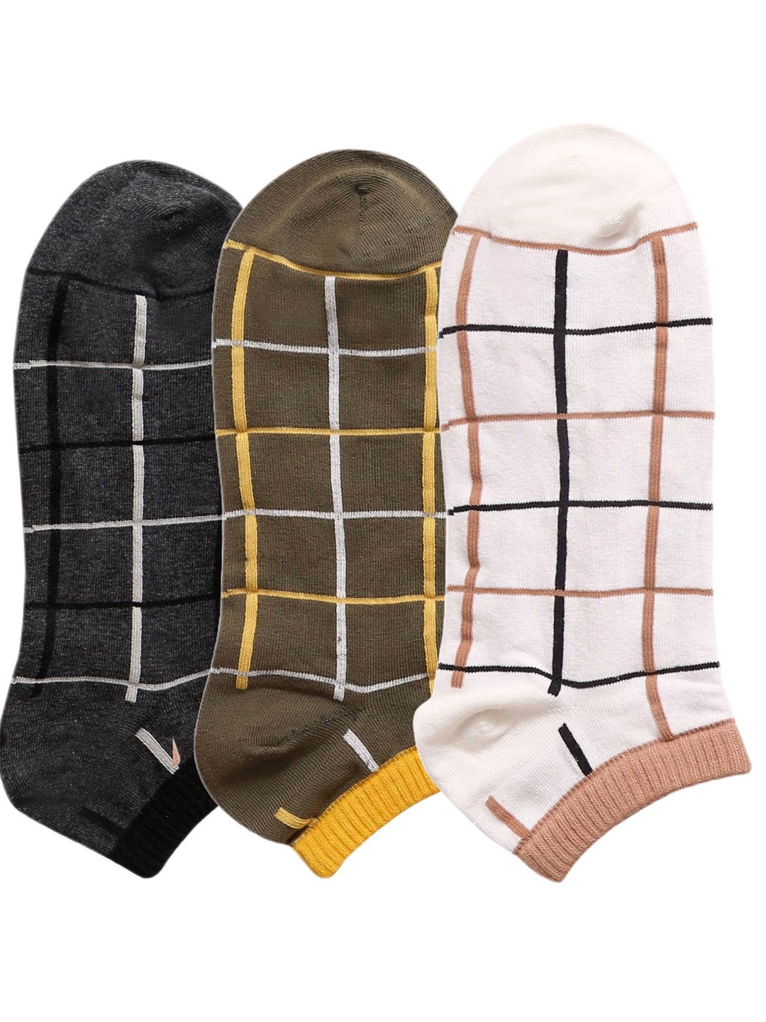 

N2S NEXT2SKIN Men Pack Of 3 Seamless Checked Sneaker-Length Socks, Grey