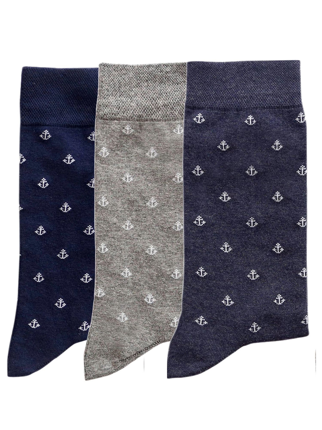 

N2S NEXT2SKIN Men Pack Of 3 Seamless Patterned Calf-Length Socks, Navy blue