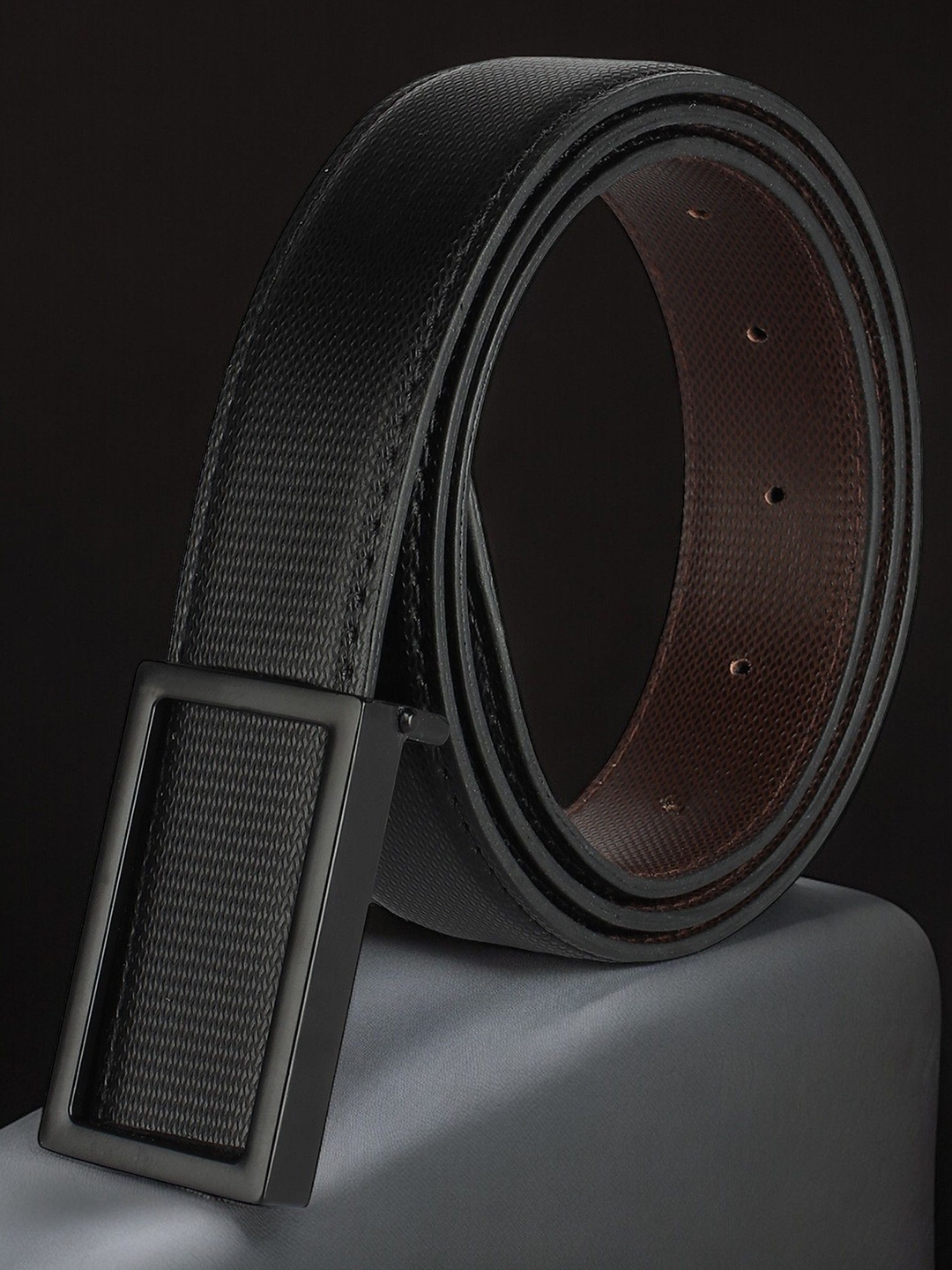 

INVICTUS Men Textured Push Pin Closure Belt, Black
