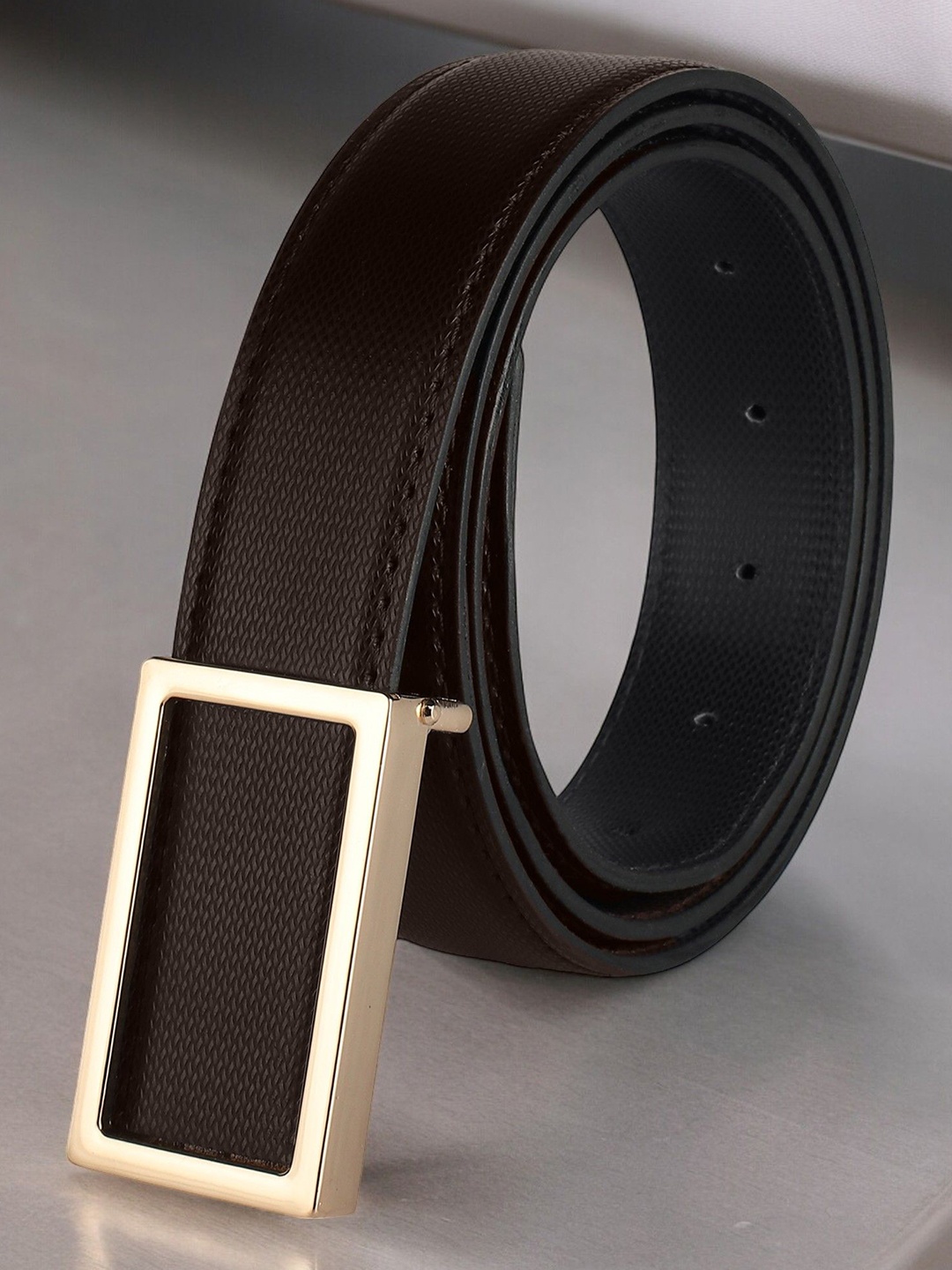 

INVICTUS Men Textured Push Pin Closure Belt, Brown