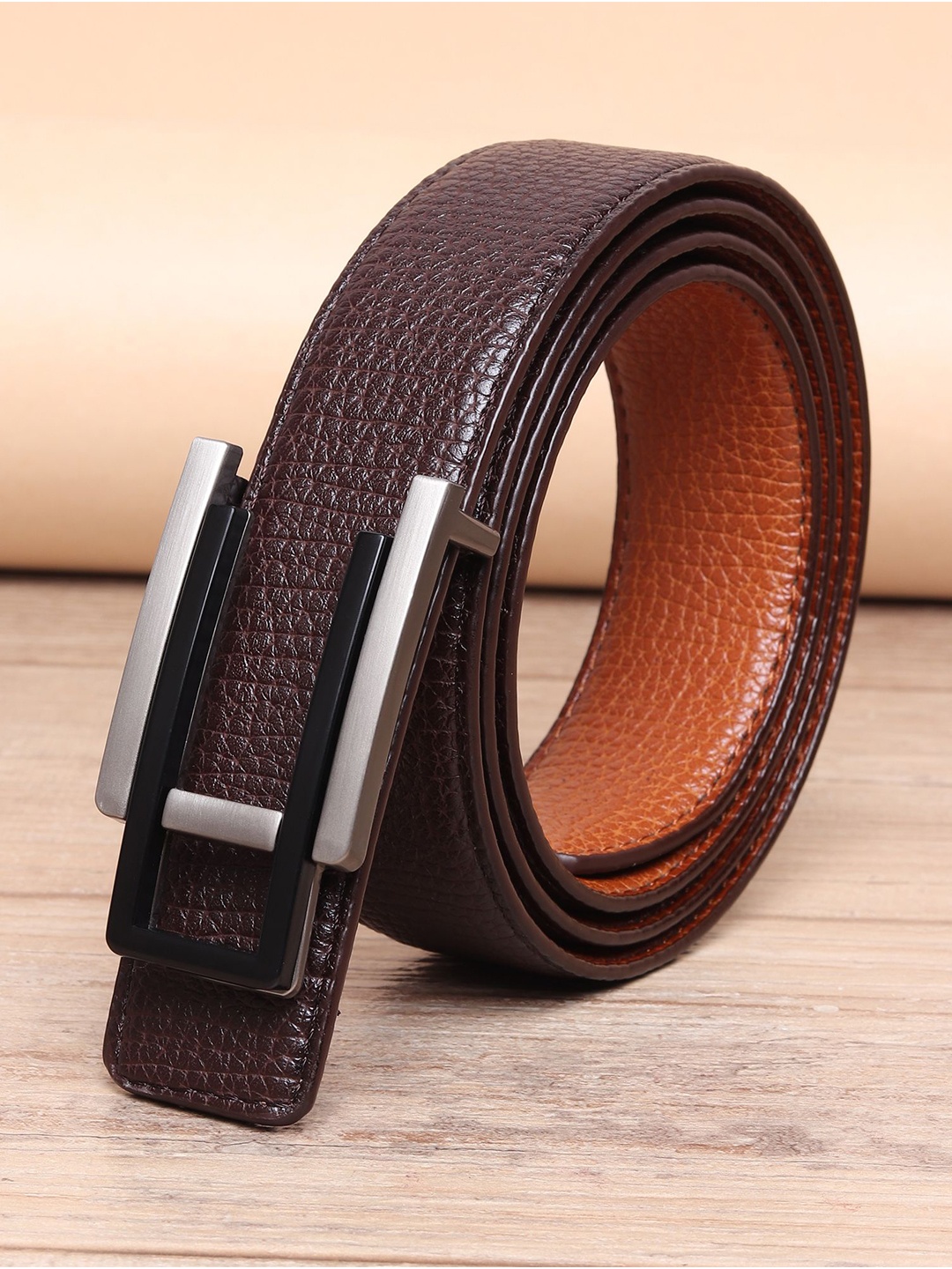 

INVICTUS Men Textured Formal Belt, Brown