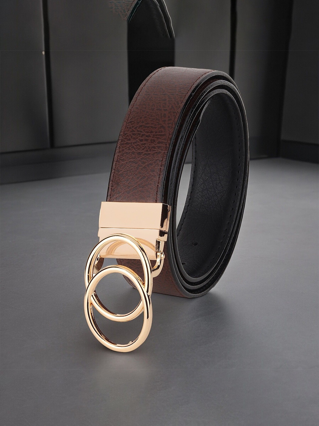 

INVICTUS Men Textured Formal Belt, Brown