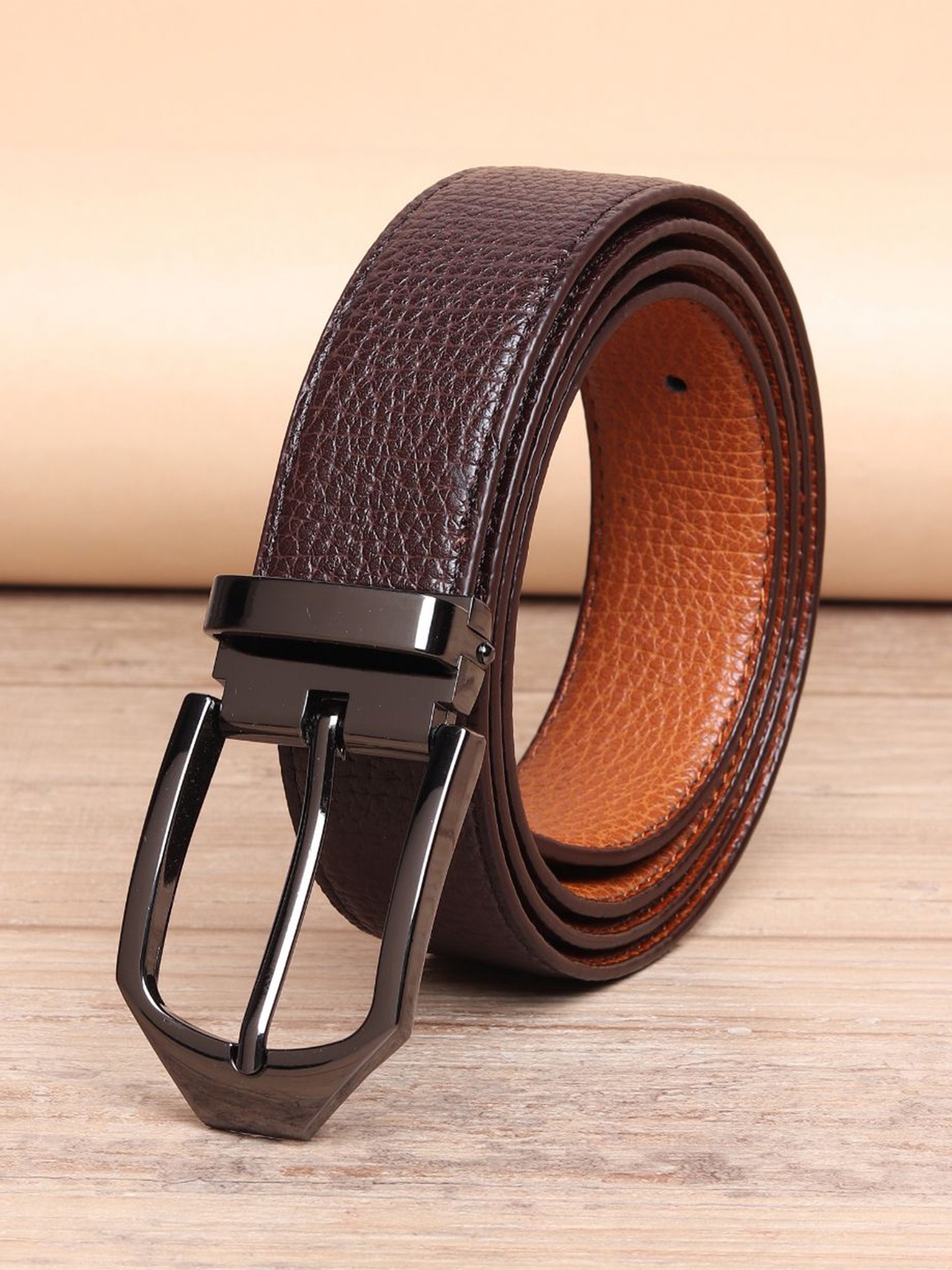 

INVICTUS Men Textured Formal Belt, Brown