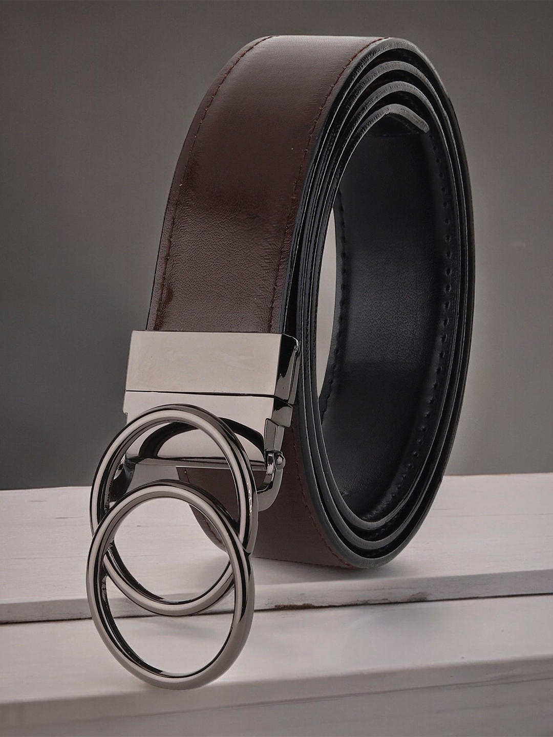 

INVICTUS Men Solid Push Pin Closure Belt, Brown