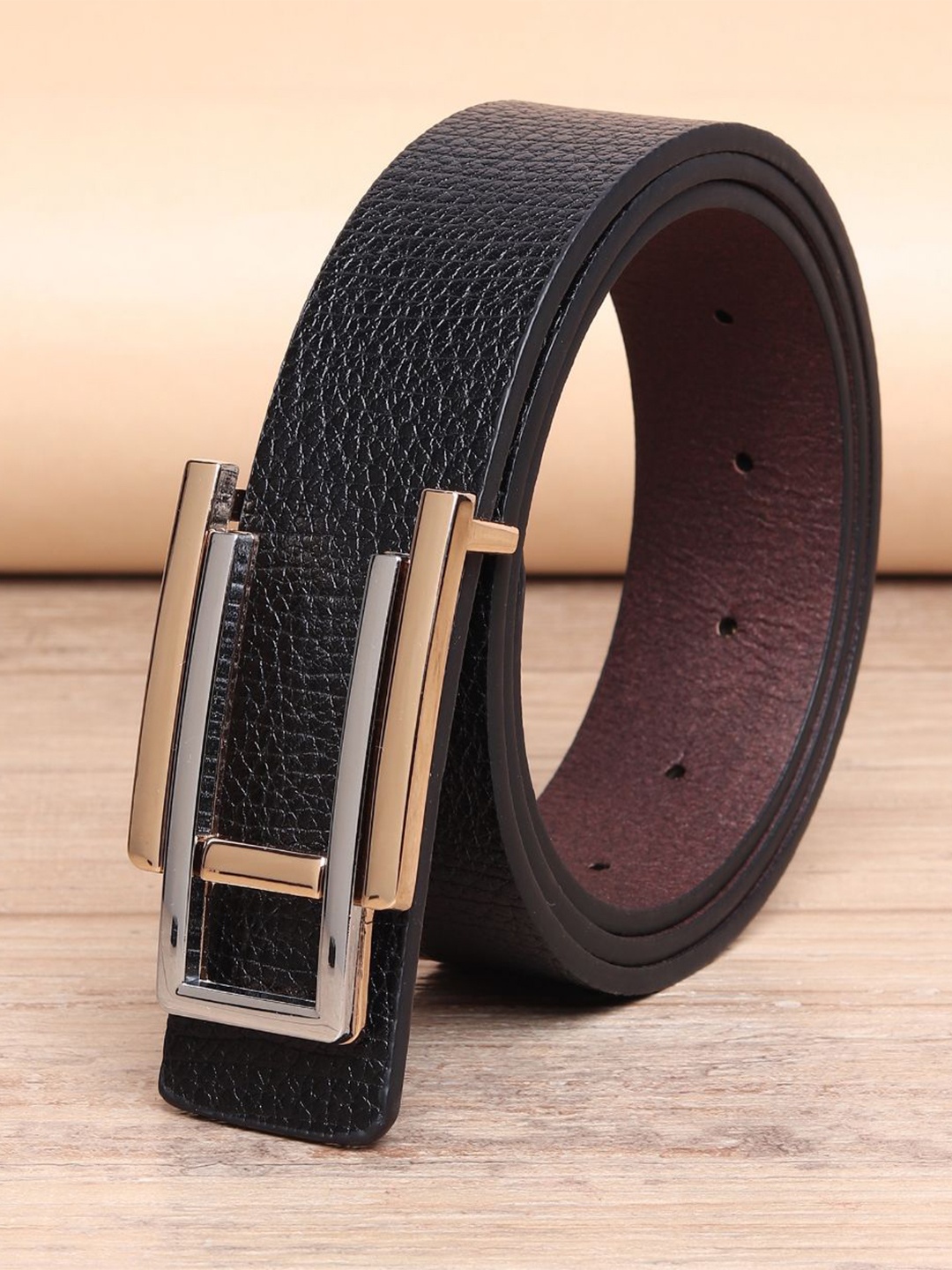 

INVICTUS Men Textured Push Pin Closure Belt, Black