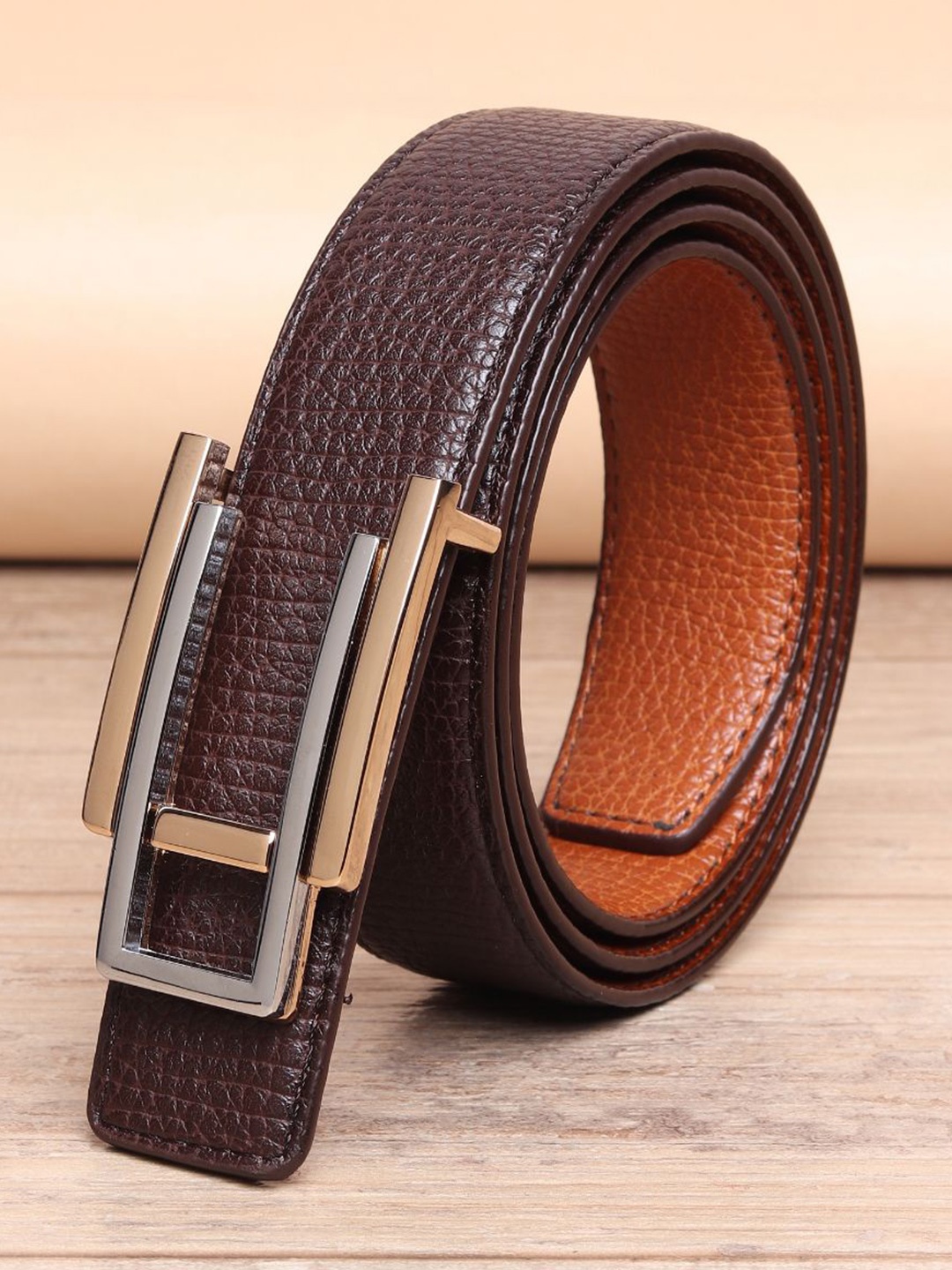 

INVICTUS Men Textured Push Pin Closure Belt, Brown
