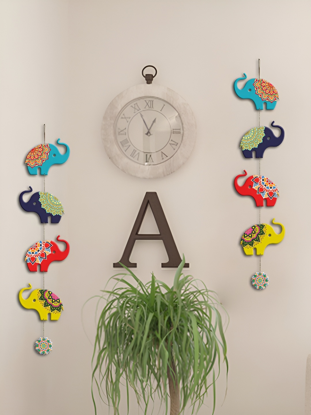 

ArtVibes Red & Yellow 2 Pieces Printed Wooden Wall Hangings, Blue