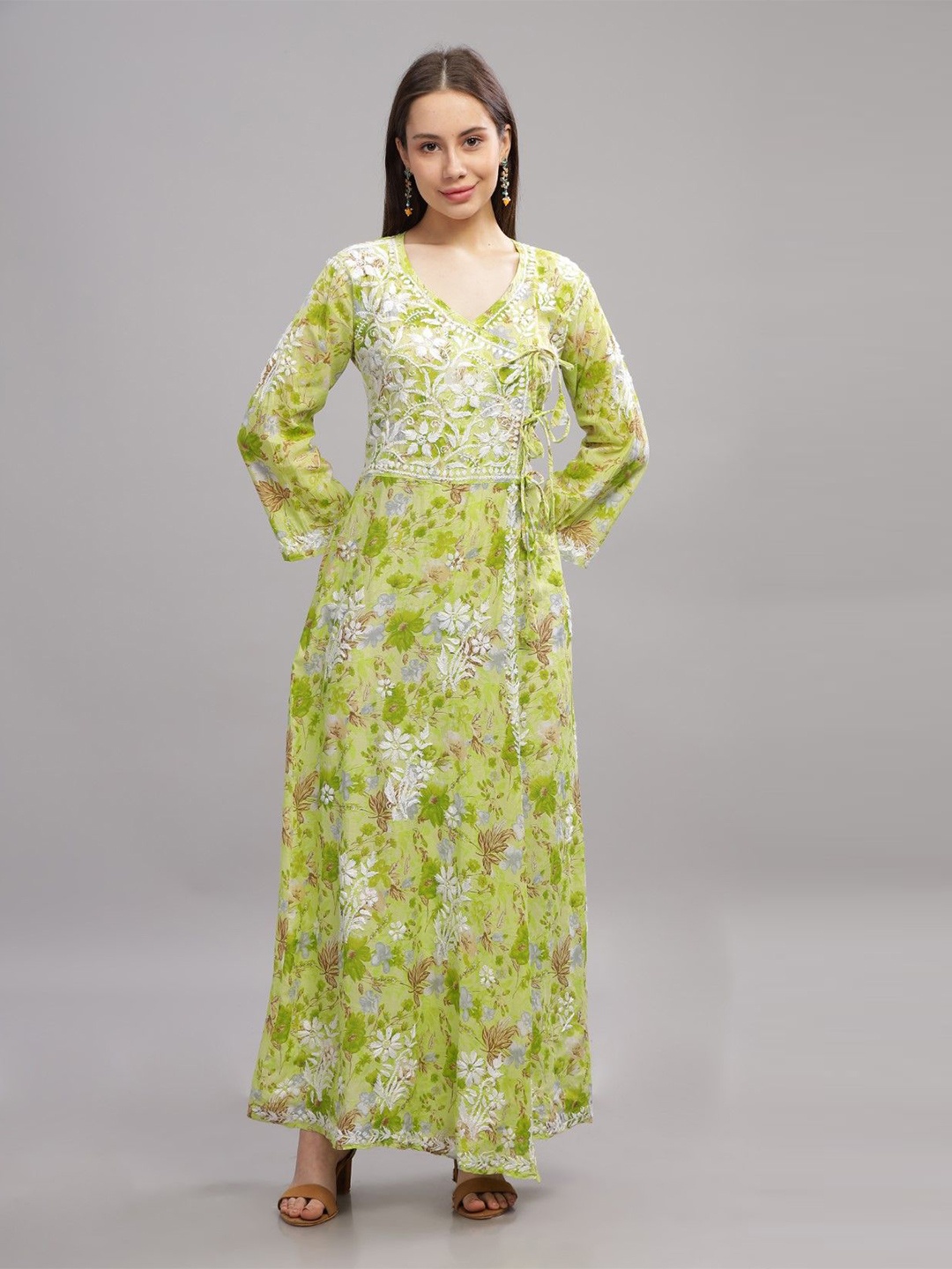 

THE VASILIKI Floral Embroidered Chikankari Pure Cotton Kurta, Green