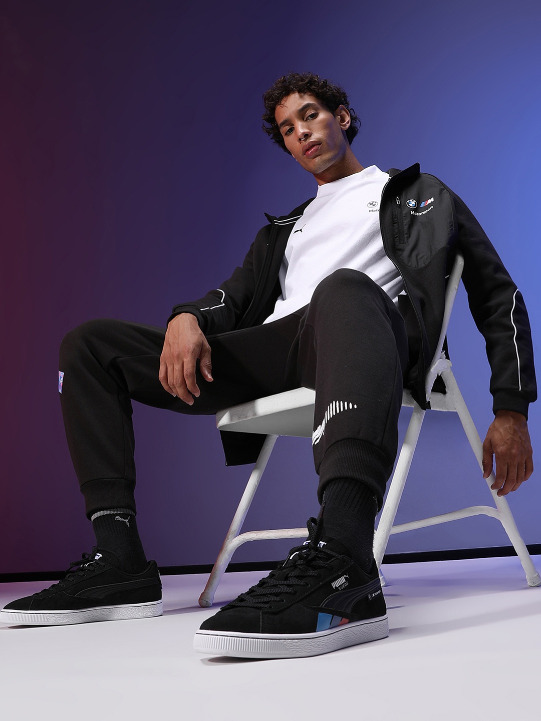 PUMA Motorsport Men BMW Leather Sneakers, Black