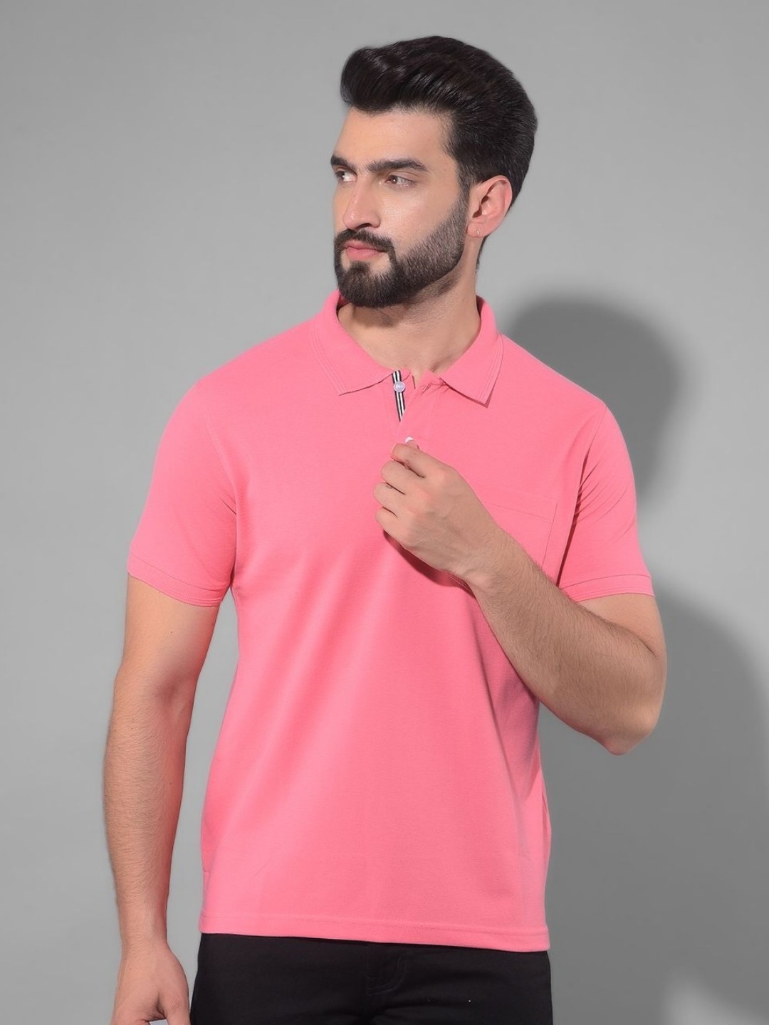 

COBB Men Polo Collar Pockets T-shirt, Pink