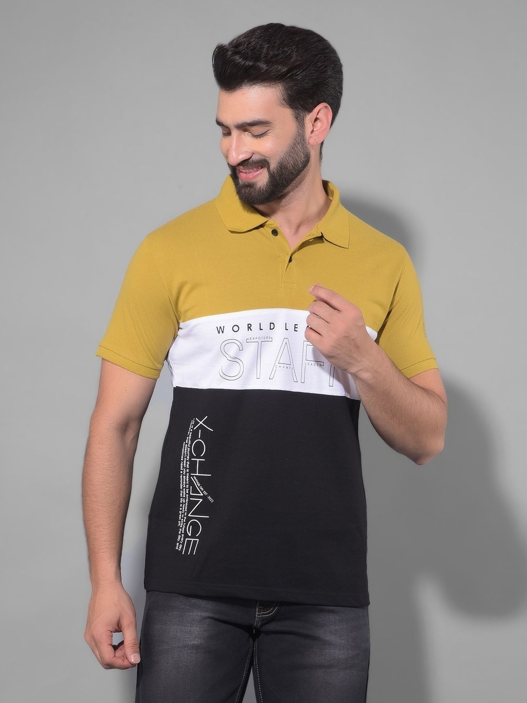 

COBB Men Typography Printed Polo Collar Applique T-shirt, Black