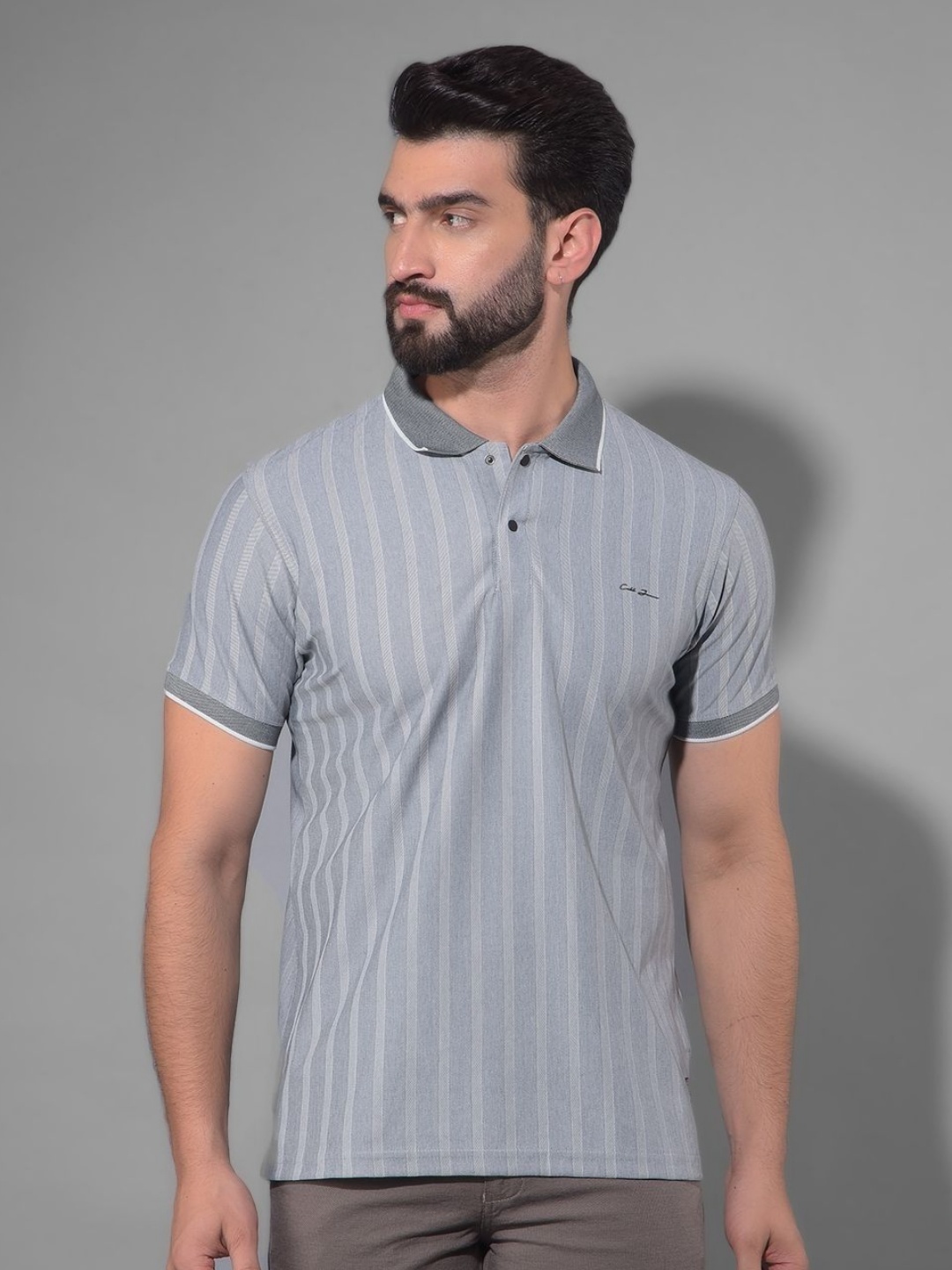 

COBB Men Polo Collar Pockets T-shirt, Grey