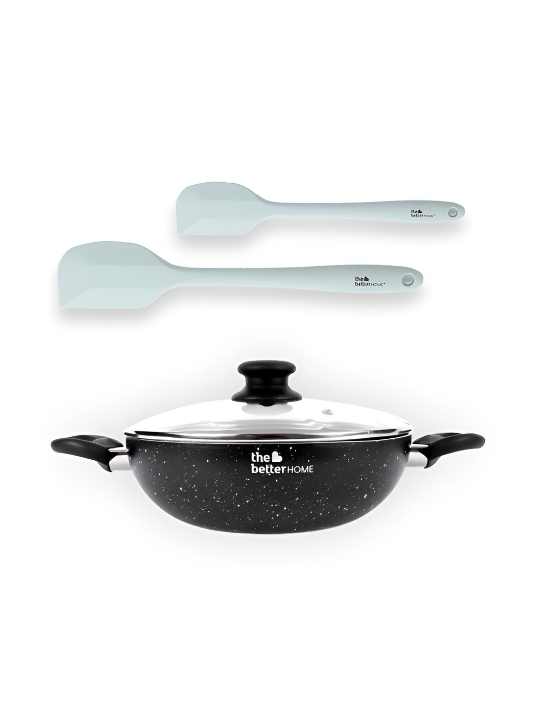 

The Better Home Black & Green 3 Pieces Kadai & Spatula