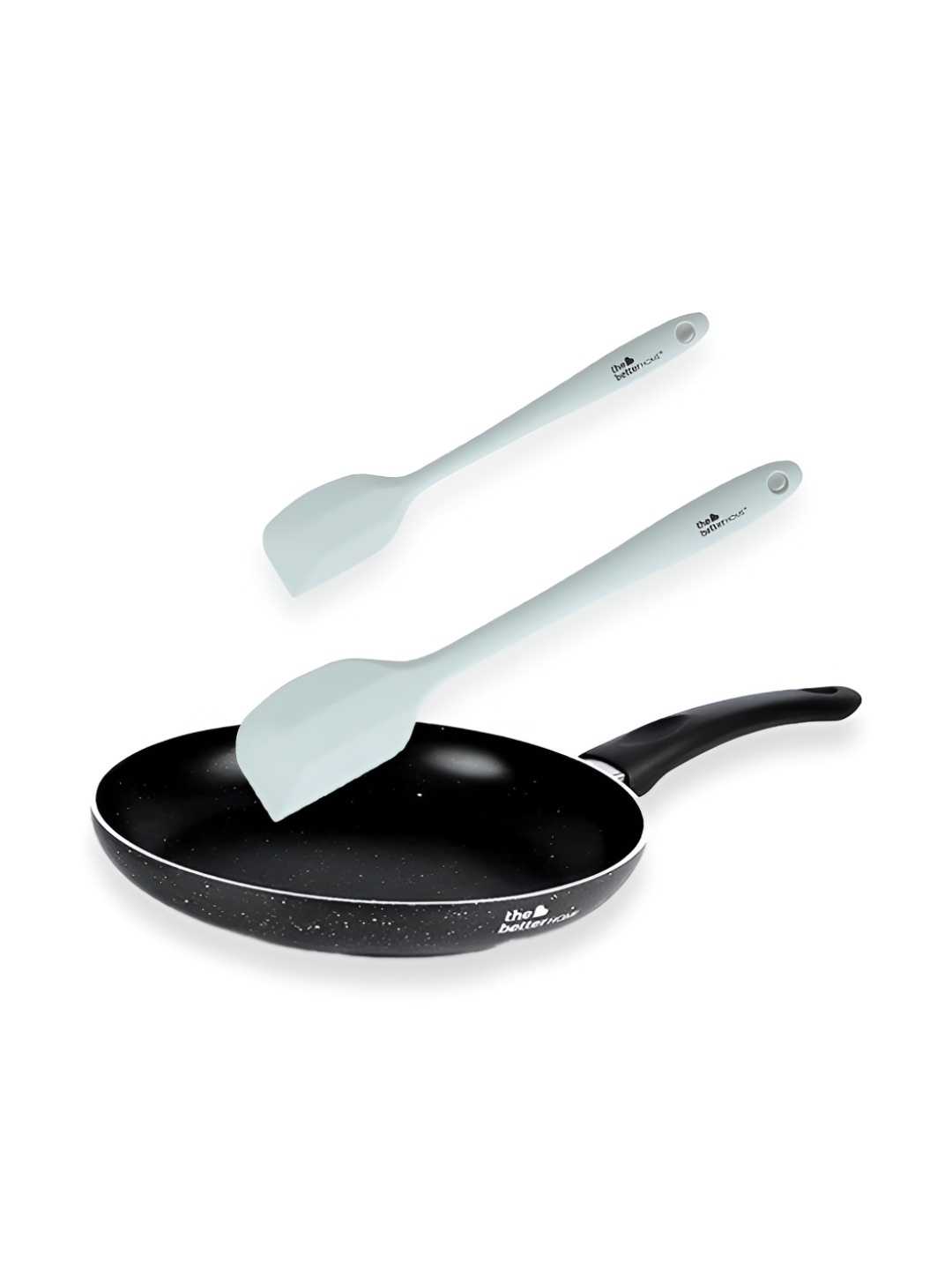 

The Better Home Light Green & Black Non Stick Aluminium Frying Pan & Silicon Spatulas