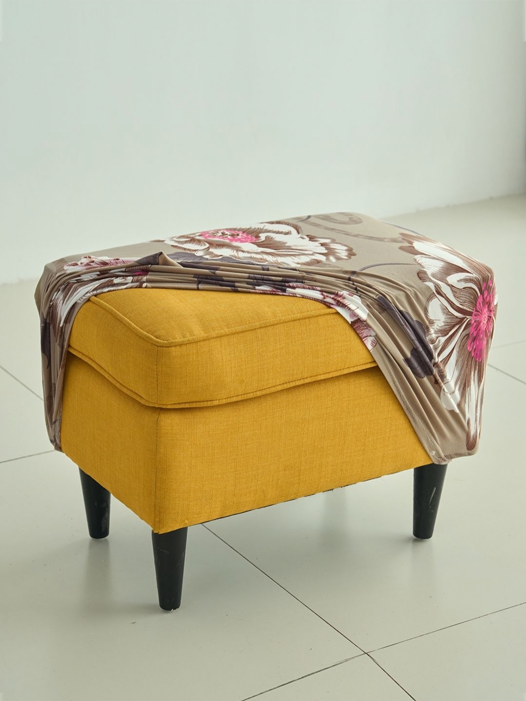 

HOKIPO Brown Printed 140 GSM Stretchable Footstool Cover