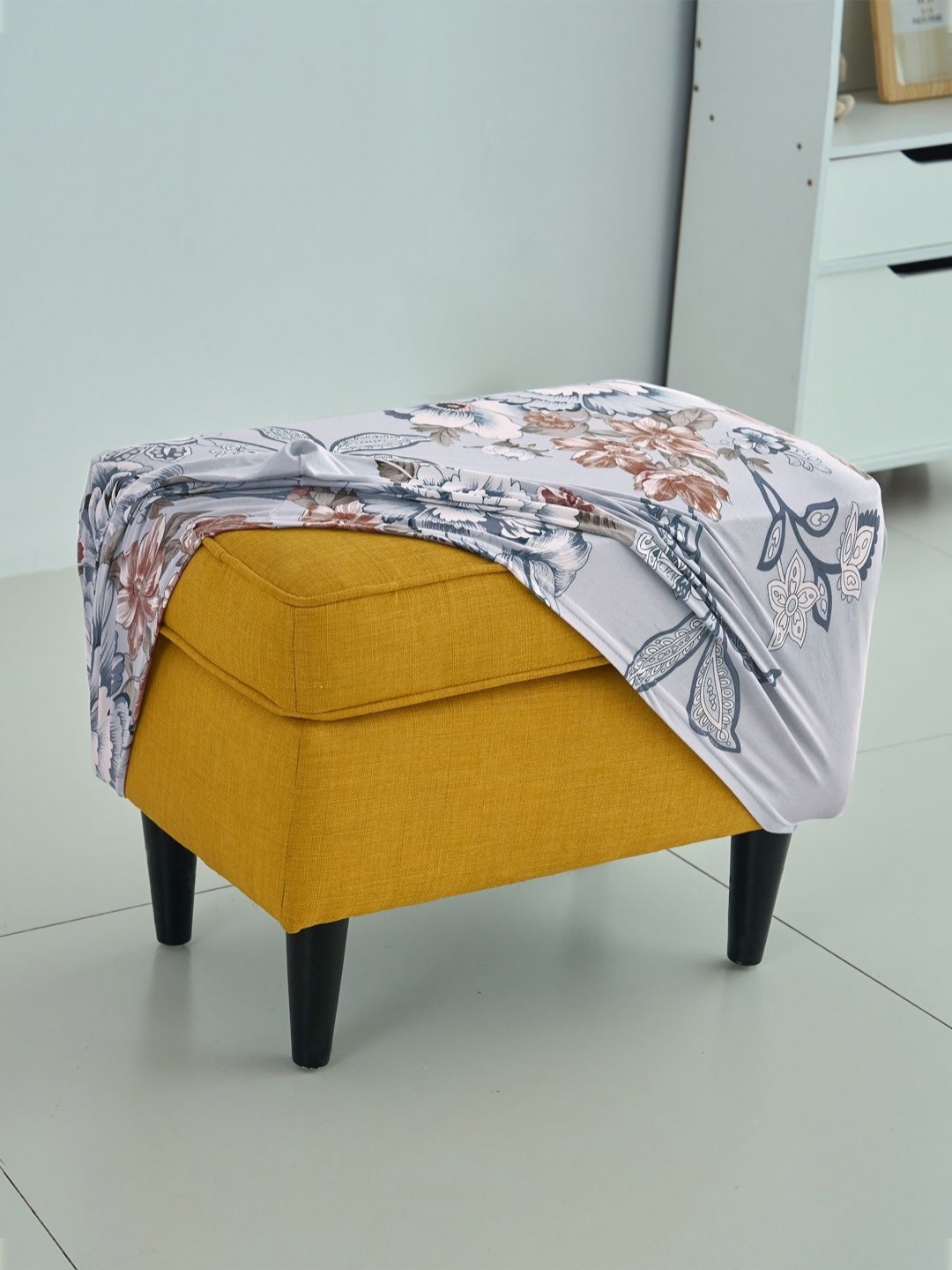 

HOKIPO Grey Printed 140 GSM Stretchable Footstool Cover
