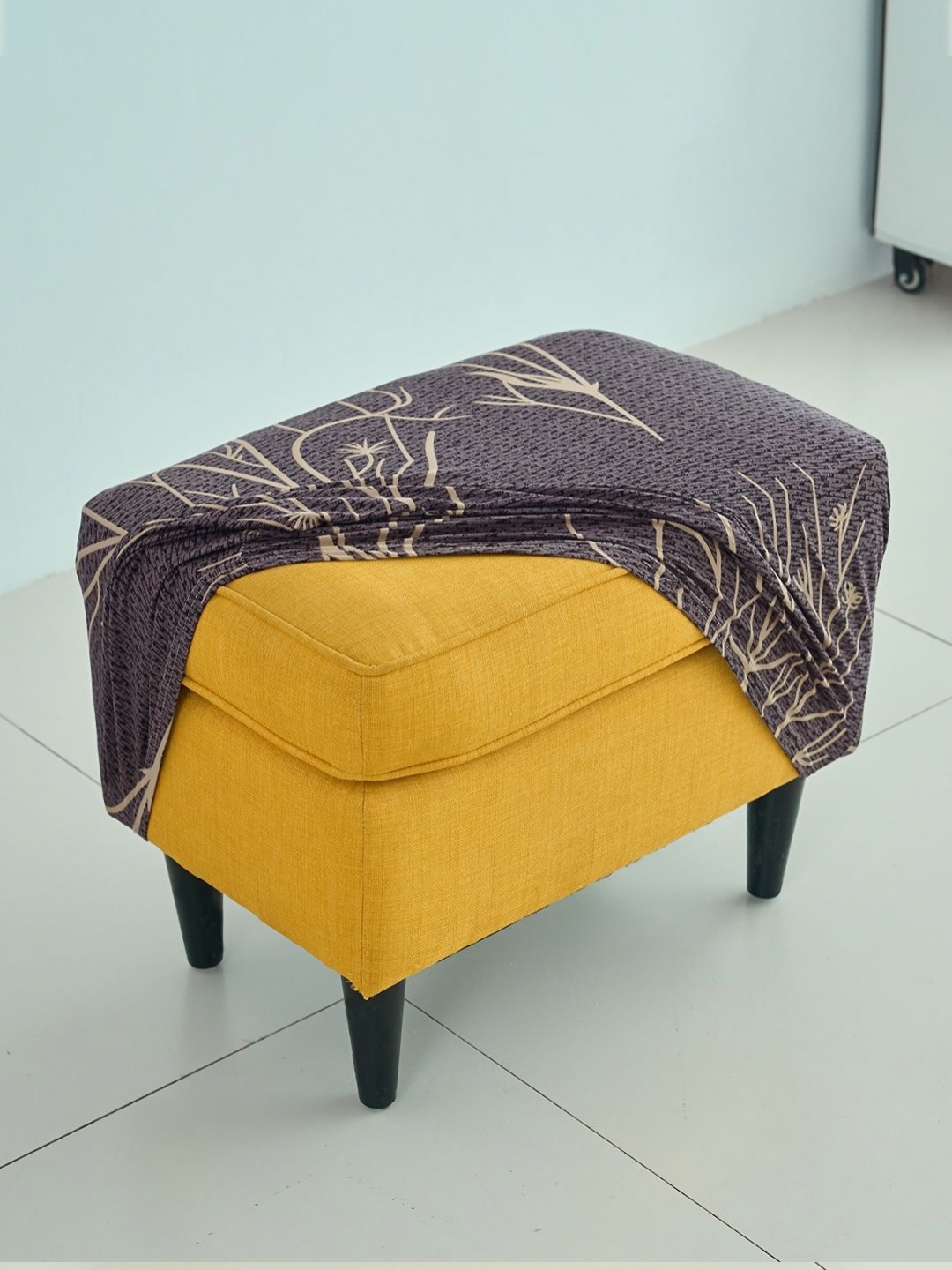 

HOKIPO Brown Printed 140 GSM Stretchable Footstool Ottoman Cover