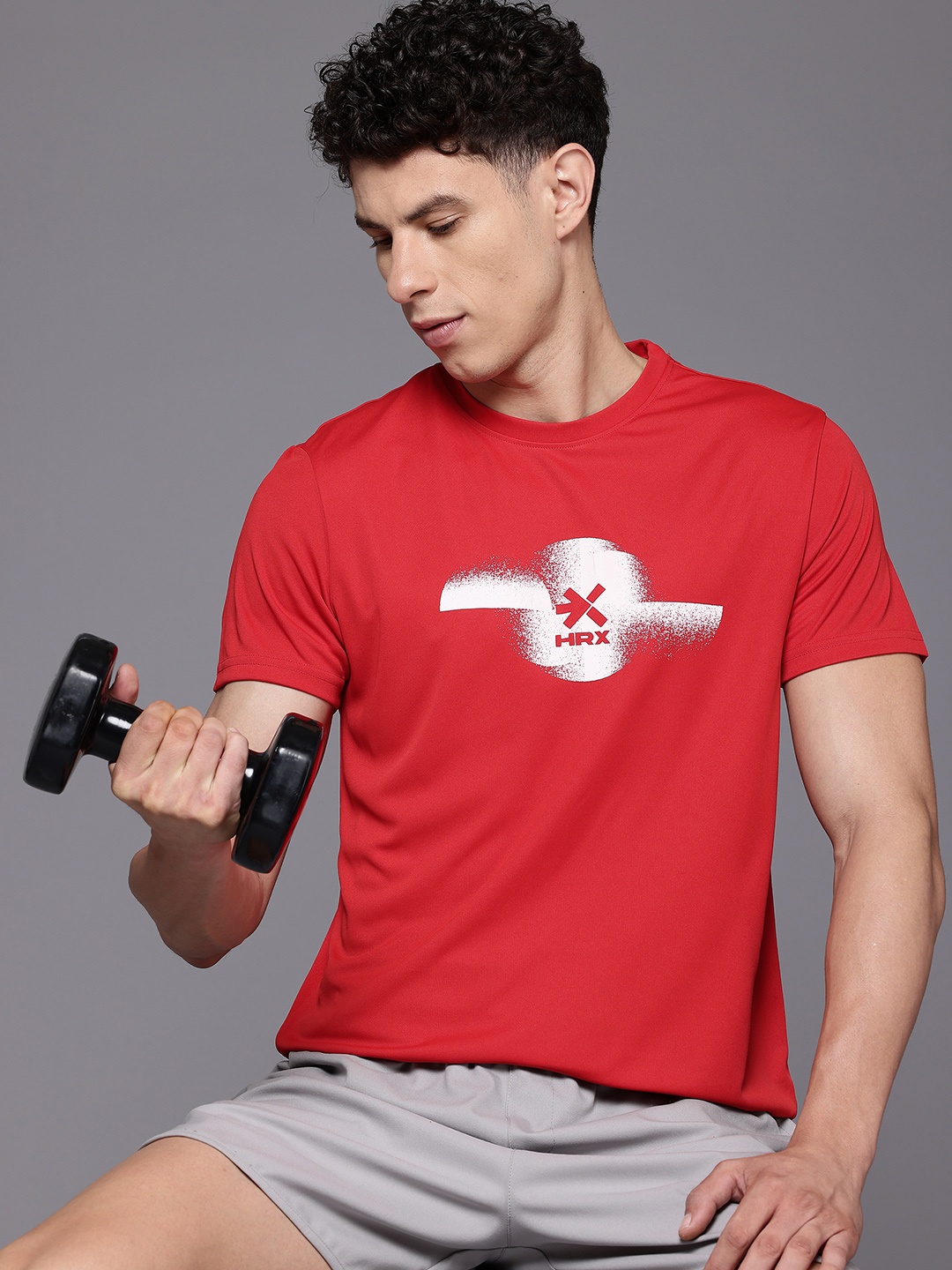 

HRX by Hrithik Roshan Rapid-Dry Brand Logo Printed Training T-shirt, Red