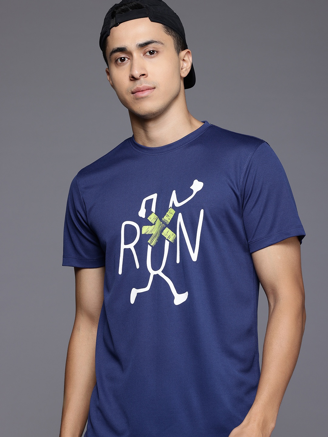 

HRX by Hrithik Roshan Printed Rapid Dry Running T-shirt, Navy blue