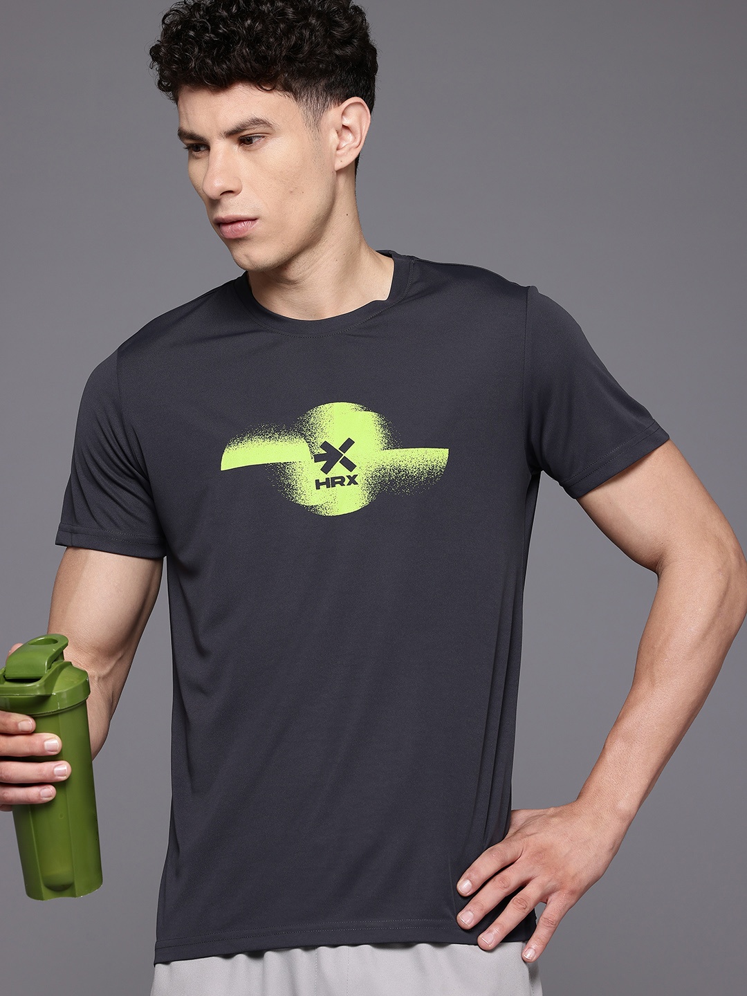 

HRX by Hrithik Roshan Rapid-Dry Brand Logo Printed Training T-shirt, Charcoal