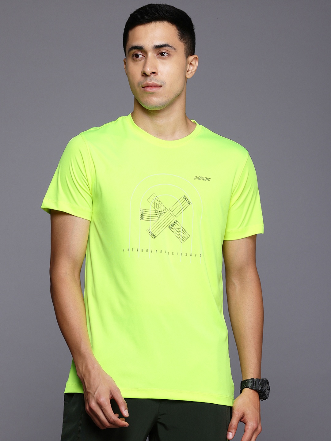 

HRX by Hrithik Roshan Printed Rapid-Dry Running T-shirt, Fluorescent green