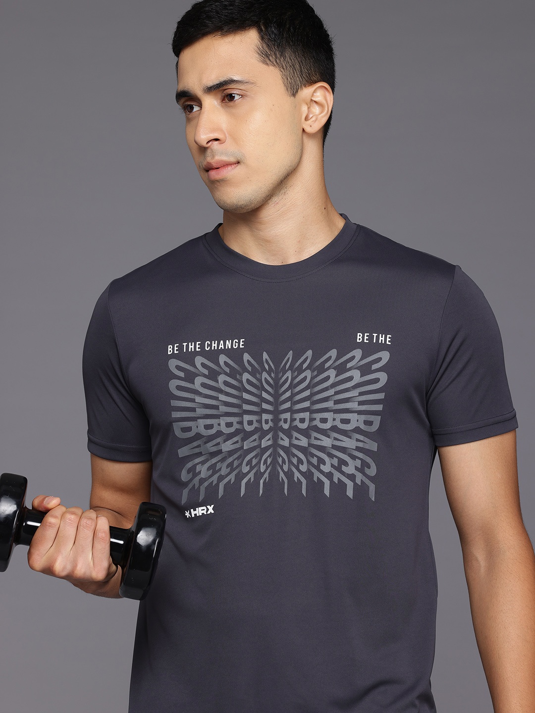 

HRX by Hrithik Roshan Typography Printed Short Sleeves T-shirt, Charcoal