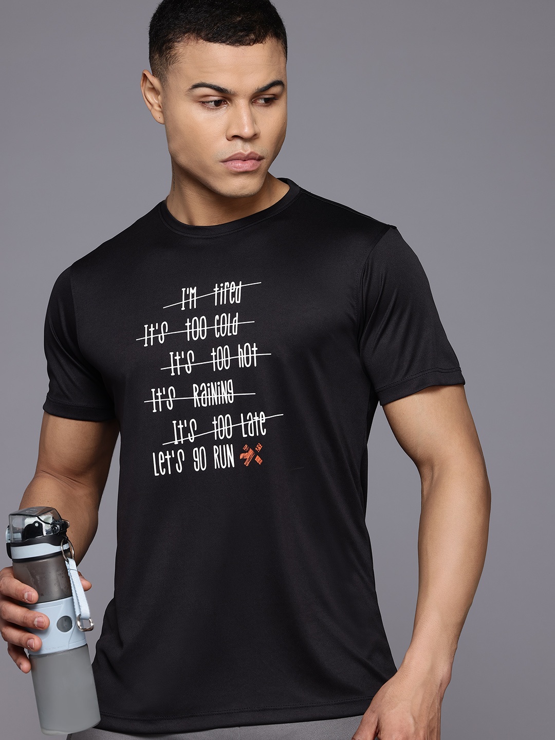 

HRX by Hrithik Roshan Men Typography Printed Running T-shirt, Black