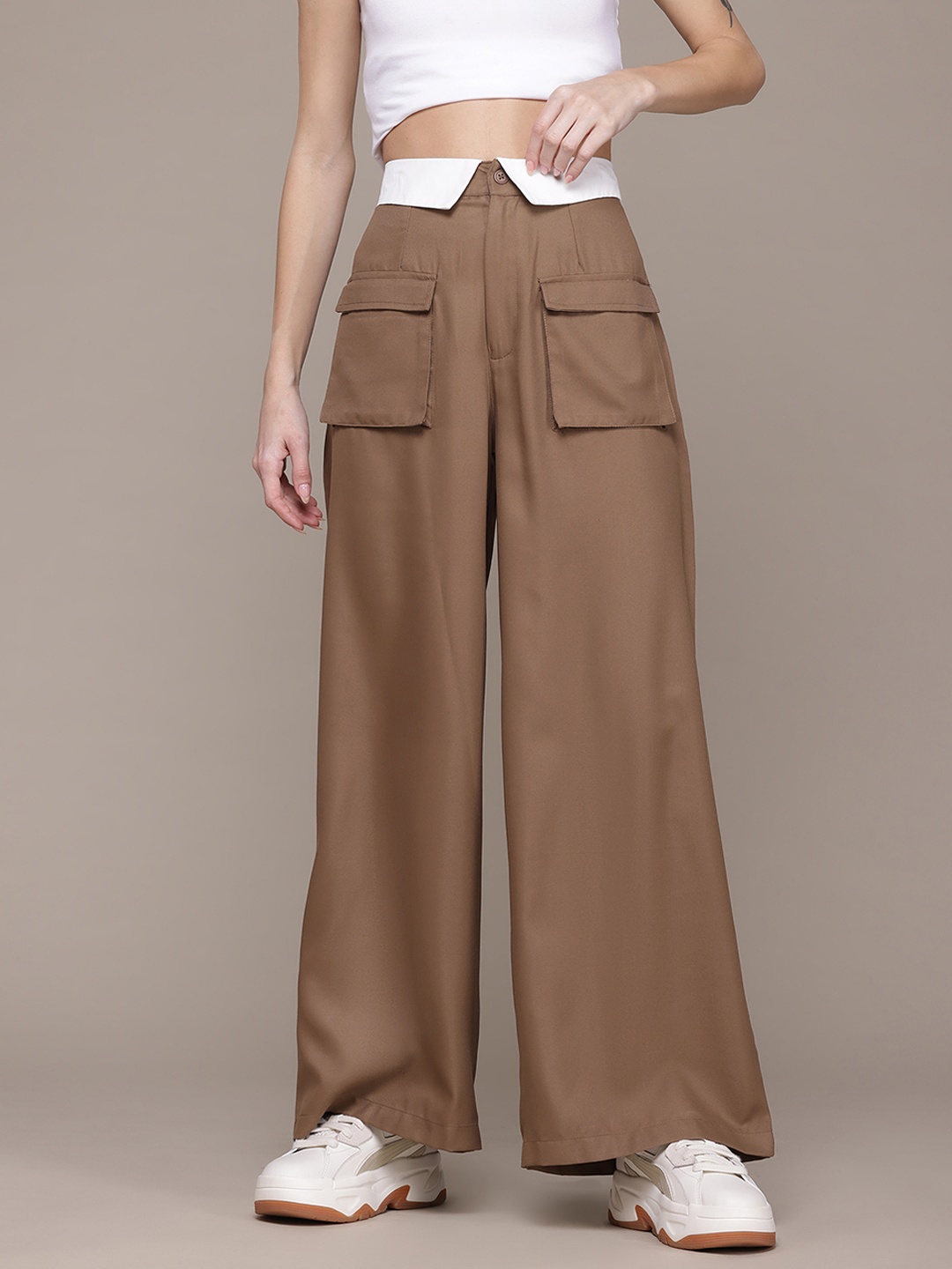 

The Roadster Lifestyle Co. Women Loose Fit Korean Pants, Beige