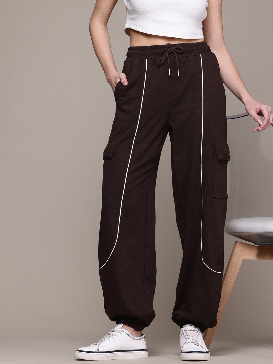 

The Roadster Lifestyle Co. Women Relaxed Fit Striped Joggers, Brown