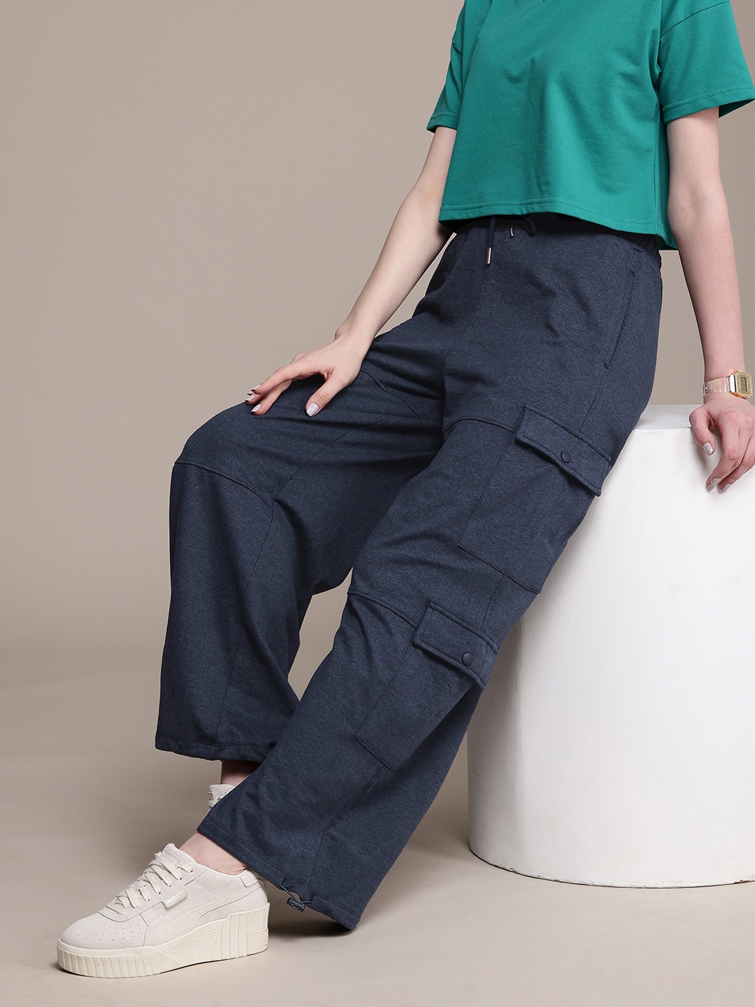 

The Roadster Life Co. Women Relaxed Fit Track Pants, Navy blue