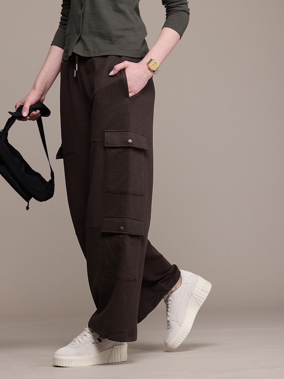 

The Roadster Life Co. Women Relaxed Fit Track Pants, Coffee brown