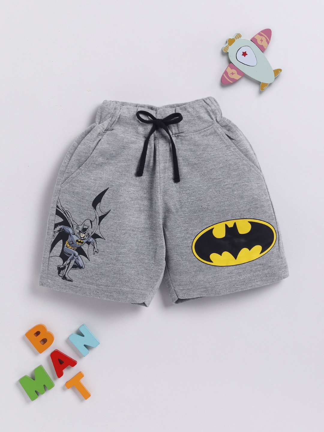 

YK X Minute Mirth Boys Batman Printed Pure Cotton Shorts, Grey