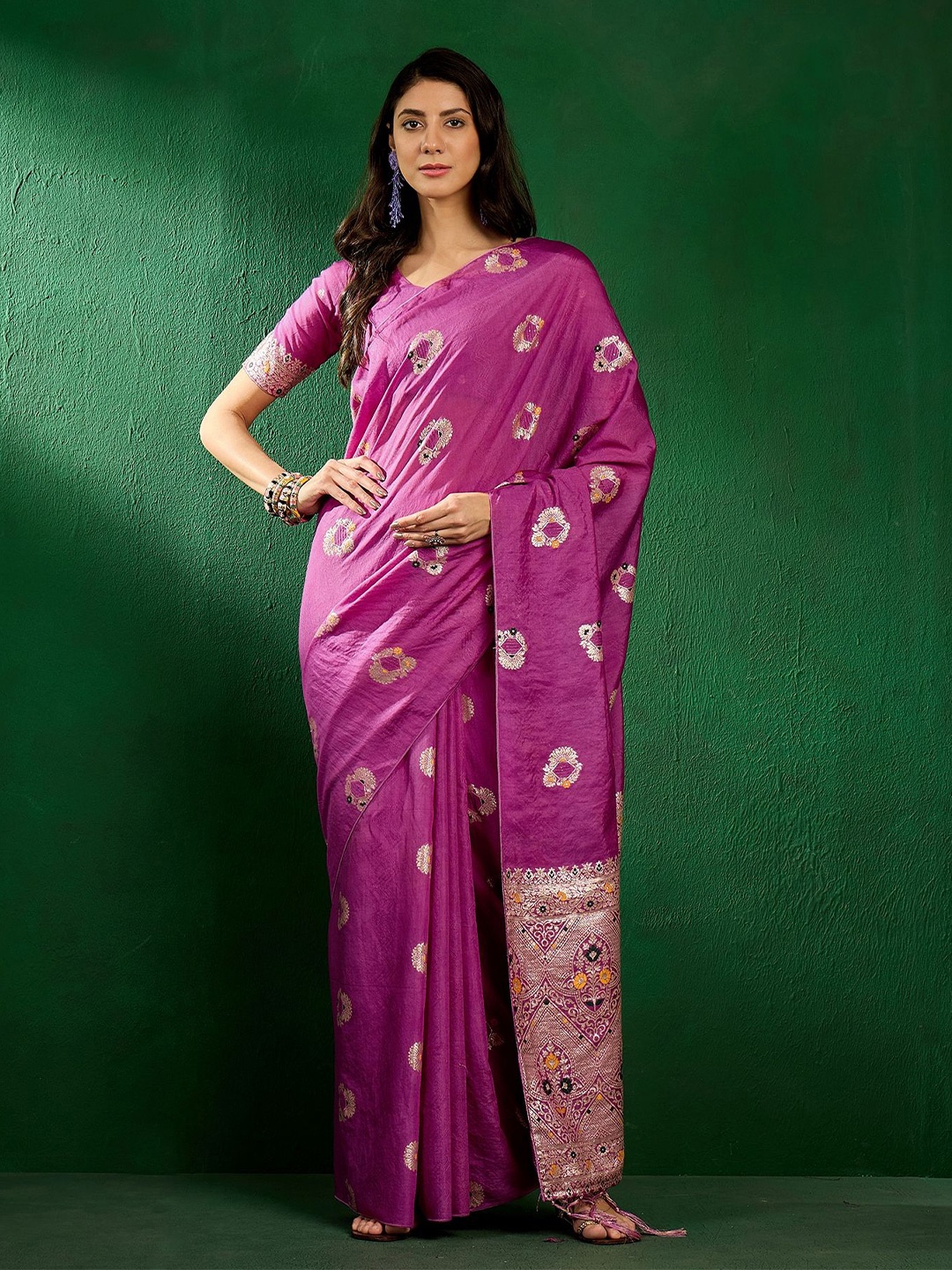 

MAHALASA Woven Design Zari Kanjeevaram Saree, Purple