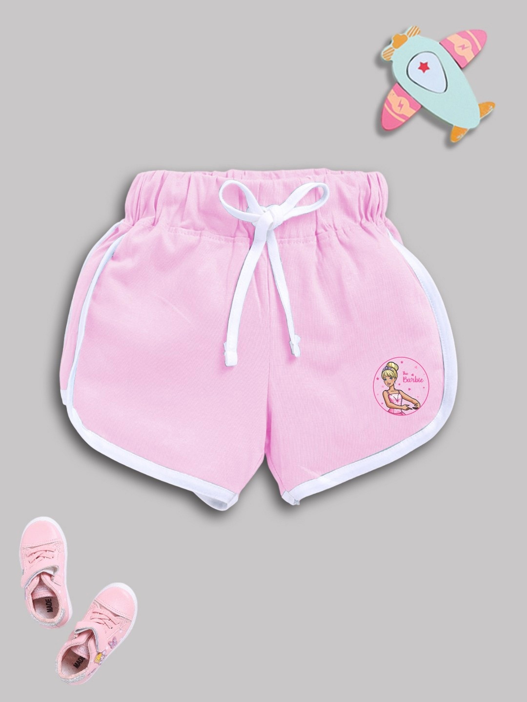 

YK X Minute Mirth Girls Barbie Printed Pure Cotton Shorts, Pink