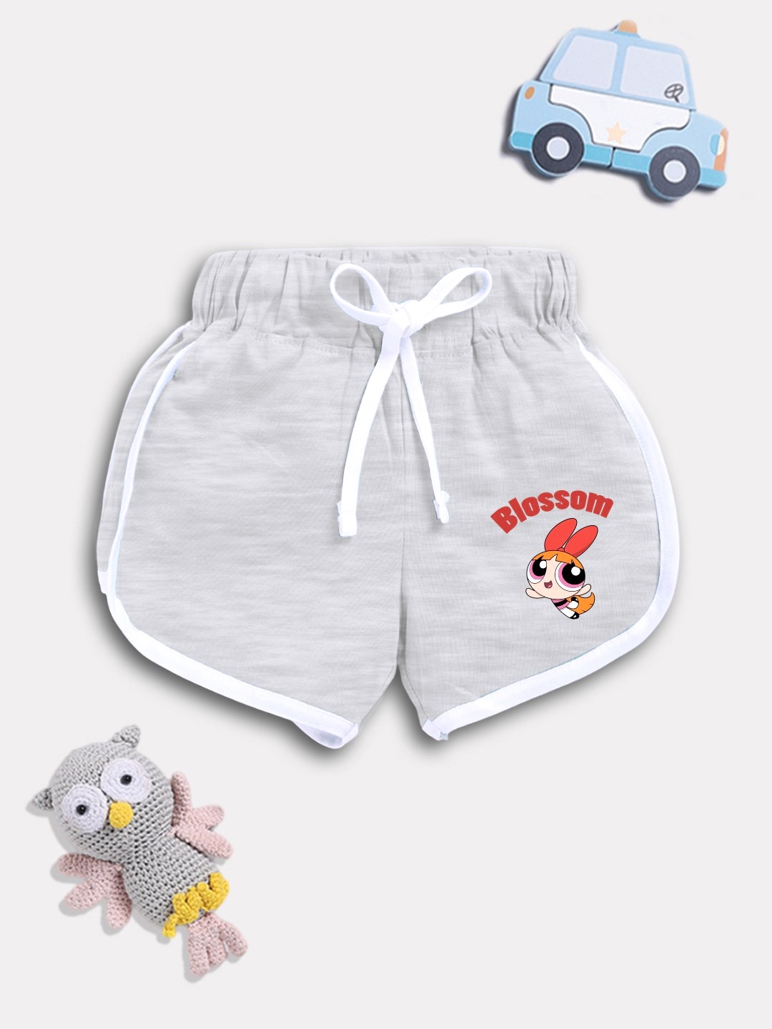 

YK X Minute Mirth Girls Powerpuff Girls Printed Pure Cotton Shorts, Grey melange