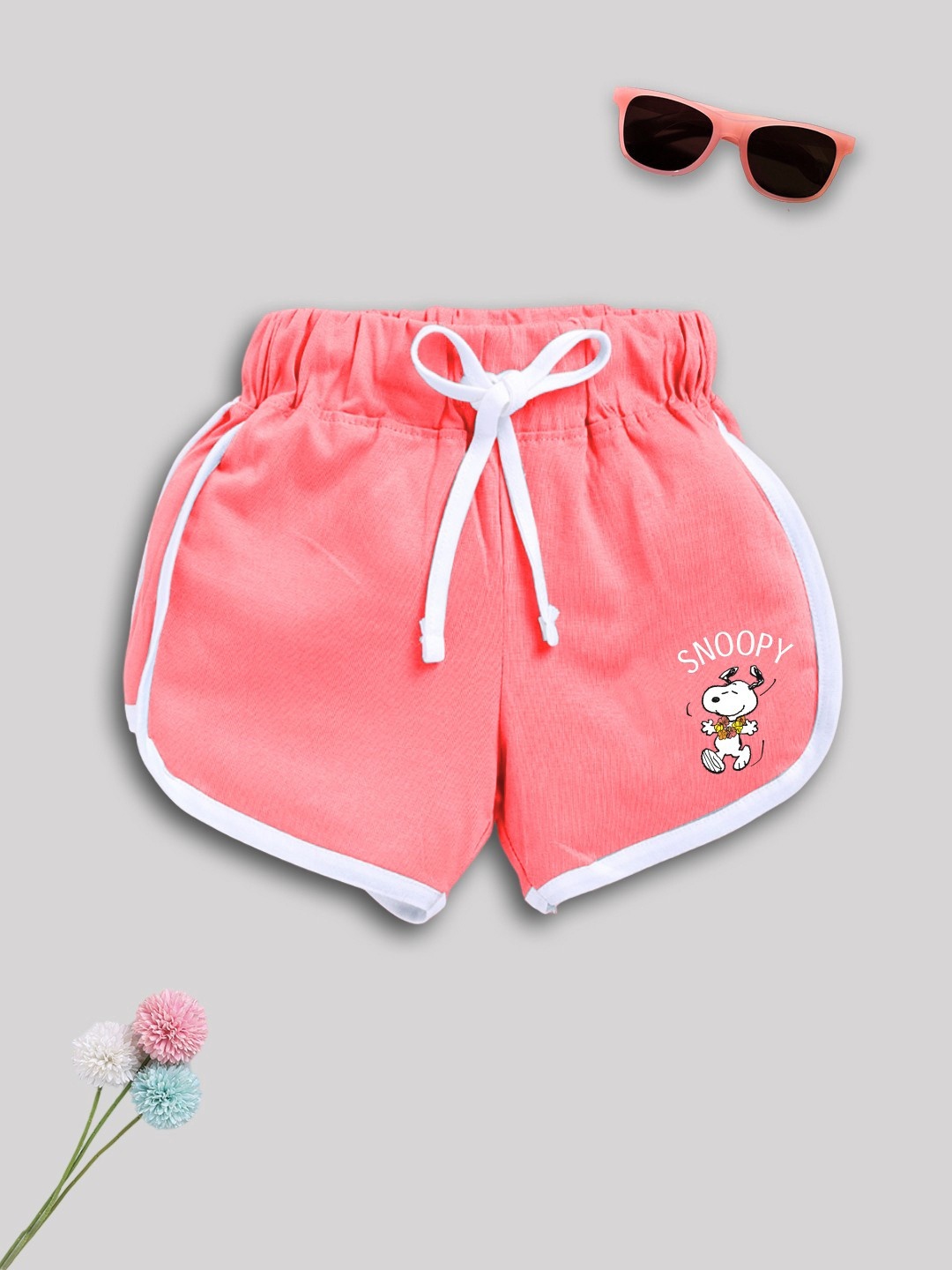 

YK X Minute Mirth Girls Snoopy Printed Pure Cotton Shorts, Coral